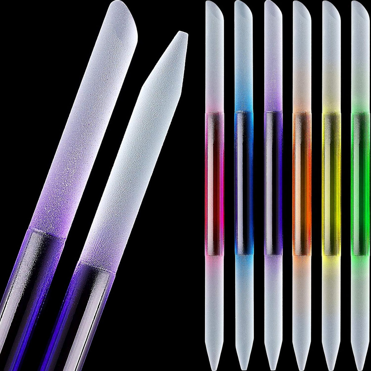 Maitys 6 Pieces Glass Cuticle Pusher Glass Cuticle Stick Set Double Sided Crystal Nail Files Precision Manicure Pedicure Pusher Tools(Pink, Blue, Purple, Orange, Yellow, Green)