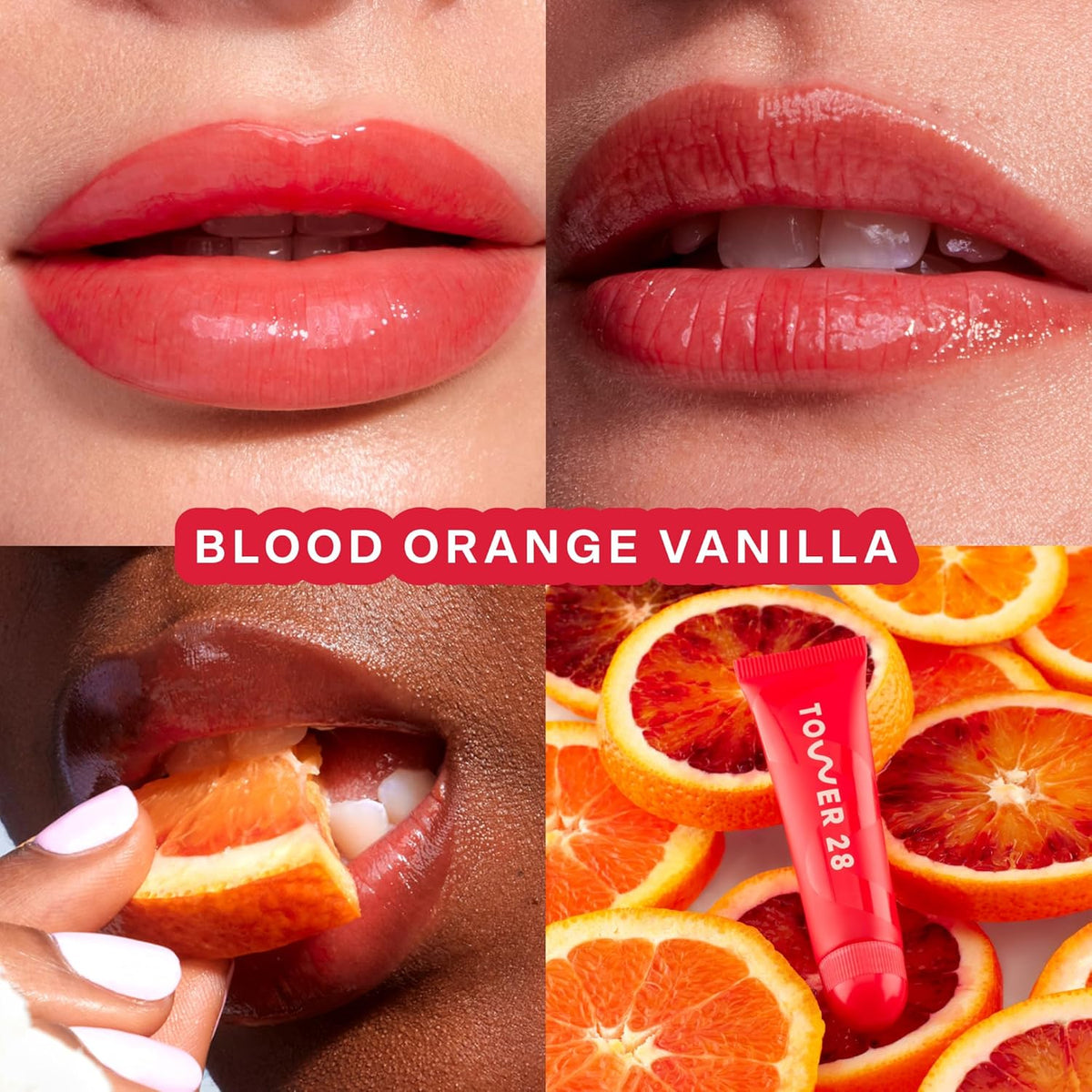 Tower 28 LipSoftie Hydrating Tinted Lip Treatment Balm, Moisturizing Lip Mask for Chapped Lips - Blood Orange Vanilla Flavor, Sheer Red Orange Gloss