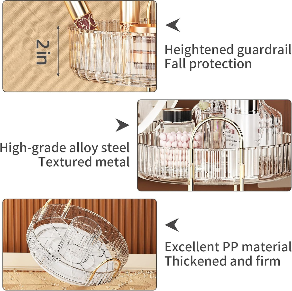 360° Rotating Makeup Organizer, Large-Capacity Skincare Make Up Storage 3 Tier Perfume Organizers Cosmetic Dresser Organizer with Makeup Brush Holder, Fits Bedroom, Bathroom, Vanity Shelf Countertop