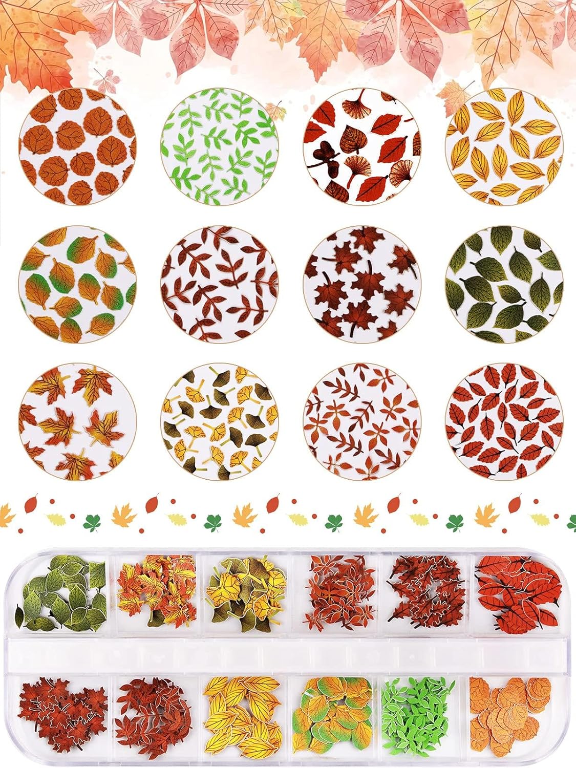 Kalolary 2 Boxes Maple Leaves Nail Art Sequins, 3D Fall Leaves Stickers for Acrylic Nails, Maple Leaves Wood Pulp Glitter Flakes for Autumn Nail Art Decorations