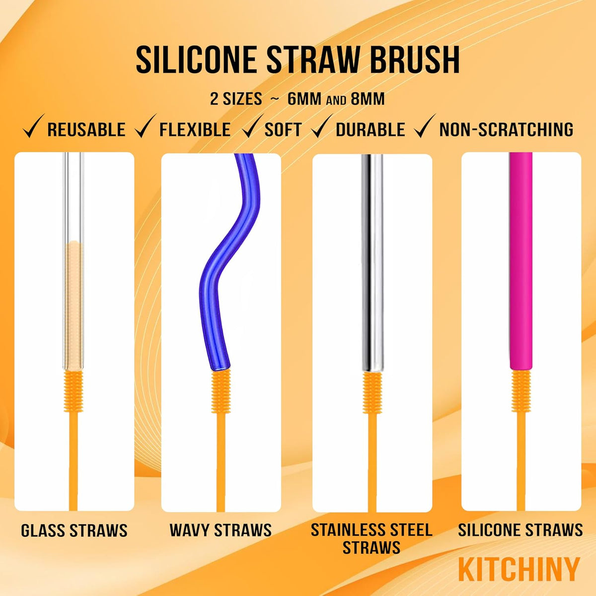 12.5" Silicone Bottle Brush & Straw Cleaner Brush Set | Water Bottle Cleaner for Hydro Flasks, Tumblers, Glassware, Vases and Narrow Neck Containers