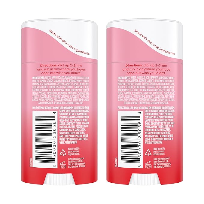 Lume Deodorant Cream Stick - Underarms and Private Parts - Aluminum-Free, Baking Soda-Free, Hypoallergenic, and Safe For Sensitive Skin - 2.2 Ounce (Pack of 2) (Peony Rose)