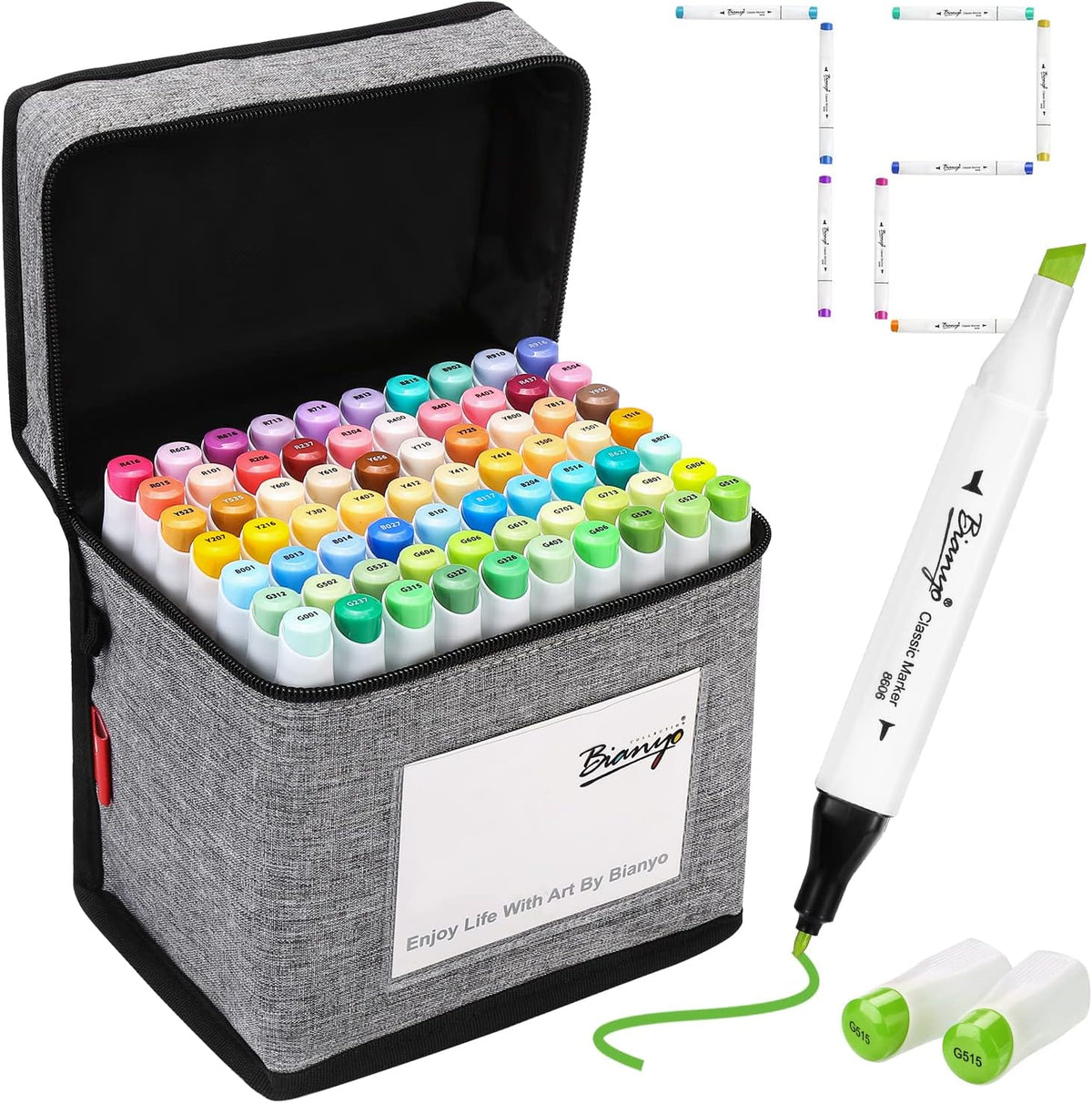 Bianyo 72 Pastel Markers Alcohol Marker Set, Dual Tip Art Markers Set, Alcohol-Based Ink Permanent Marker with Premium Grey Bag for Adults, Kids, Amateurs, Coloring, Drawing, Outlining, highlighting