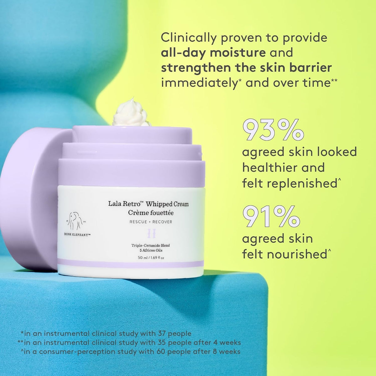 Drunk Elephant Lala Retro Whipped Cream - 15 ml/.5 fl oz - Ceramide Moisturizer - Clean Clinical Skincare - Cruelty-Free - Dermatologist-Tested - Free of Essential Oils, Silicones, and Fragrance