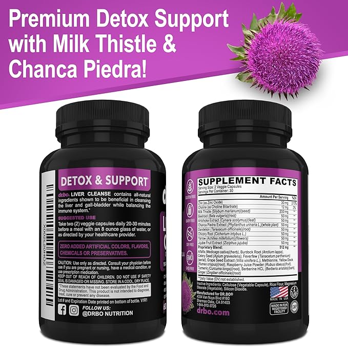 Liver Cleanse Detox Support Supplement - Complete Health Repair Pills with Artichoke, Berberine, Turmeric Herbs - Aid Gallbladder Care Formula Capsules & Natural Milk Thistle Dandelion Supplements