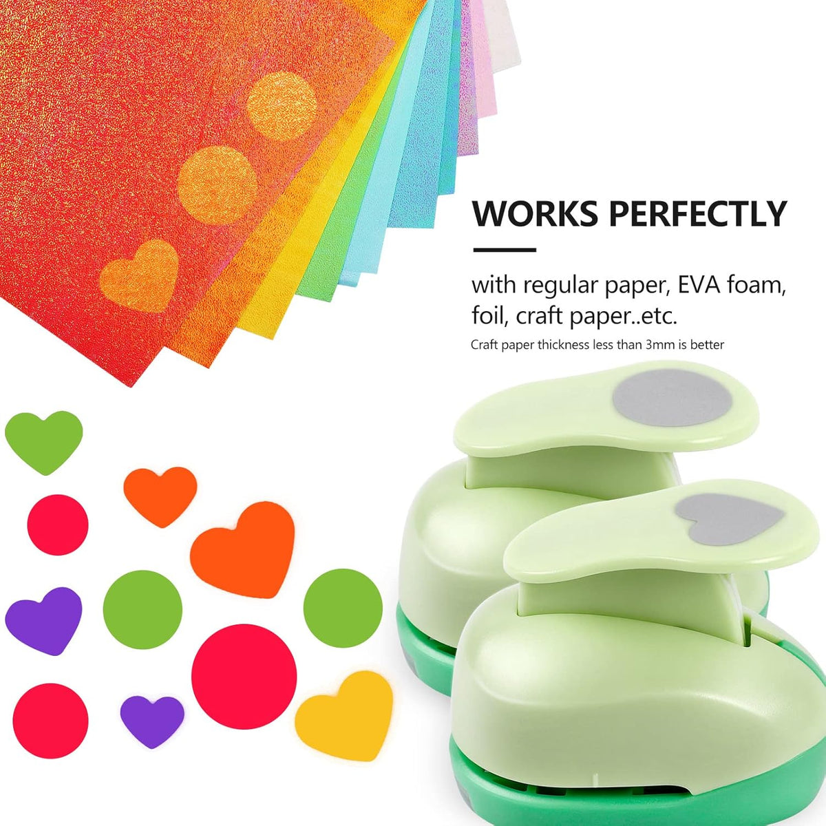 UCEC Circle Hole Punch, Paper Punches for Crafting, 3/8+5/8+1 Inch Circle Punches, Heart Hole Punch, Shape Puncher Cutter for Paper Crafts Scrapbooking, 6Pcs