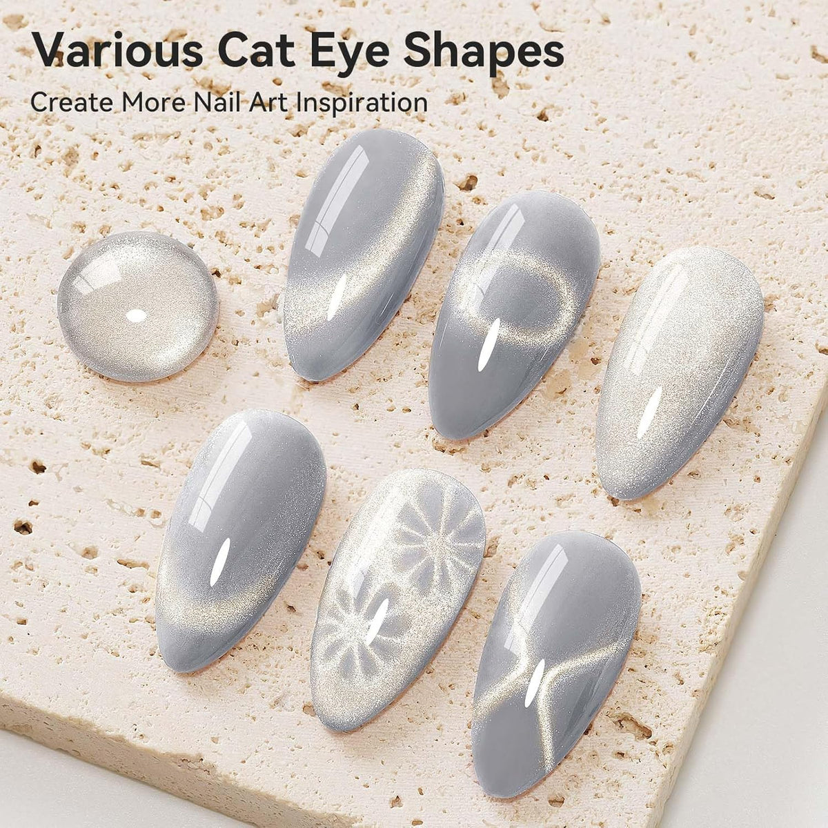 Silver Cat Eye Gel Nail Polish, Magnetic Nail Polish Glitter Holographic With Magnet Gold Shimmer Cateye Effect, UV Velvet Gel Nails Art Manicure Salon DIY Home, 12ML