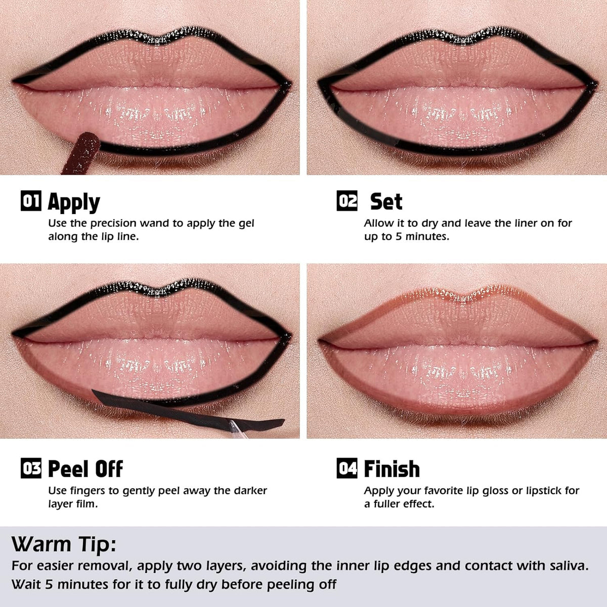 KIMUSE Peel Off Lip Liner Stain, Long Lasting Lip Tint Stain Peel Off, Waterproof, Transfer-Proof, Highly Pigmented Color Peel Off Lip Stain Liner, Matte Finish