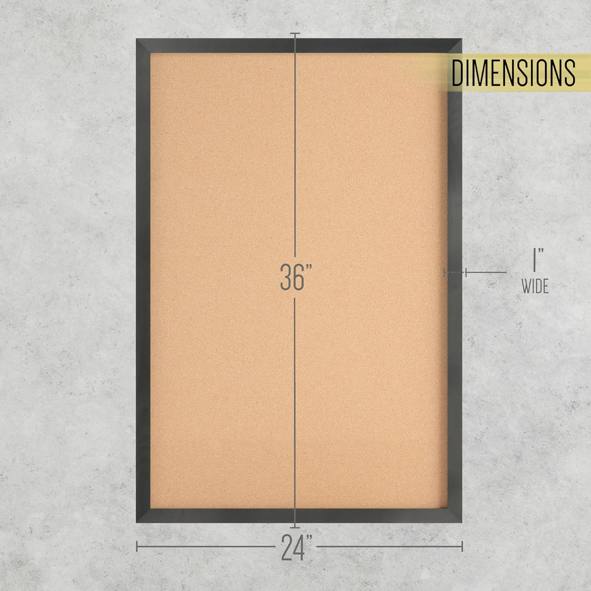 HBCY Creations Wall Mount Black Cork Board - 24" W x 36" H - 6 Wooden Push Pins - Solid Pine Wood Frame - for Kitchen, Classrooms, Restaurant Menus and More!