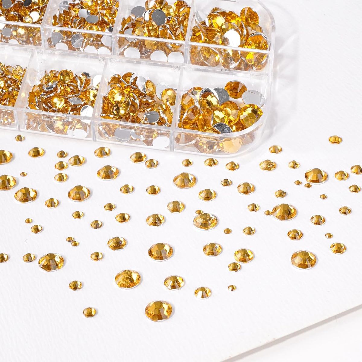 Canvalite 2784Pcs Gold Rhinestones Flatback Gems, Nail Rhinestones Nail Art Gems with Jewelry Glues, Pick Up Tweezers and Rhinestone Picker Dotting Pen, Nail Art Tools for Nails, Clothes, Face, Craft