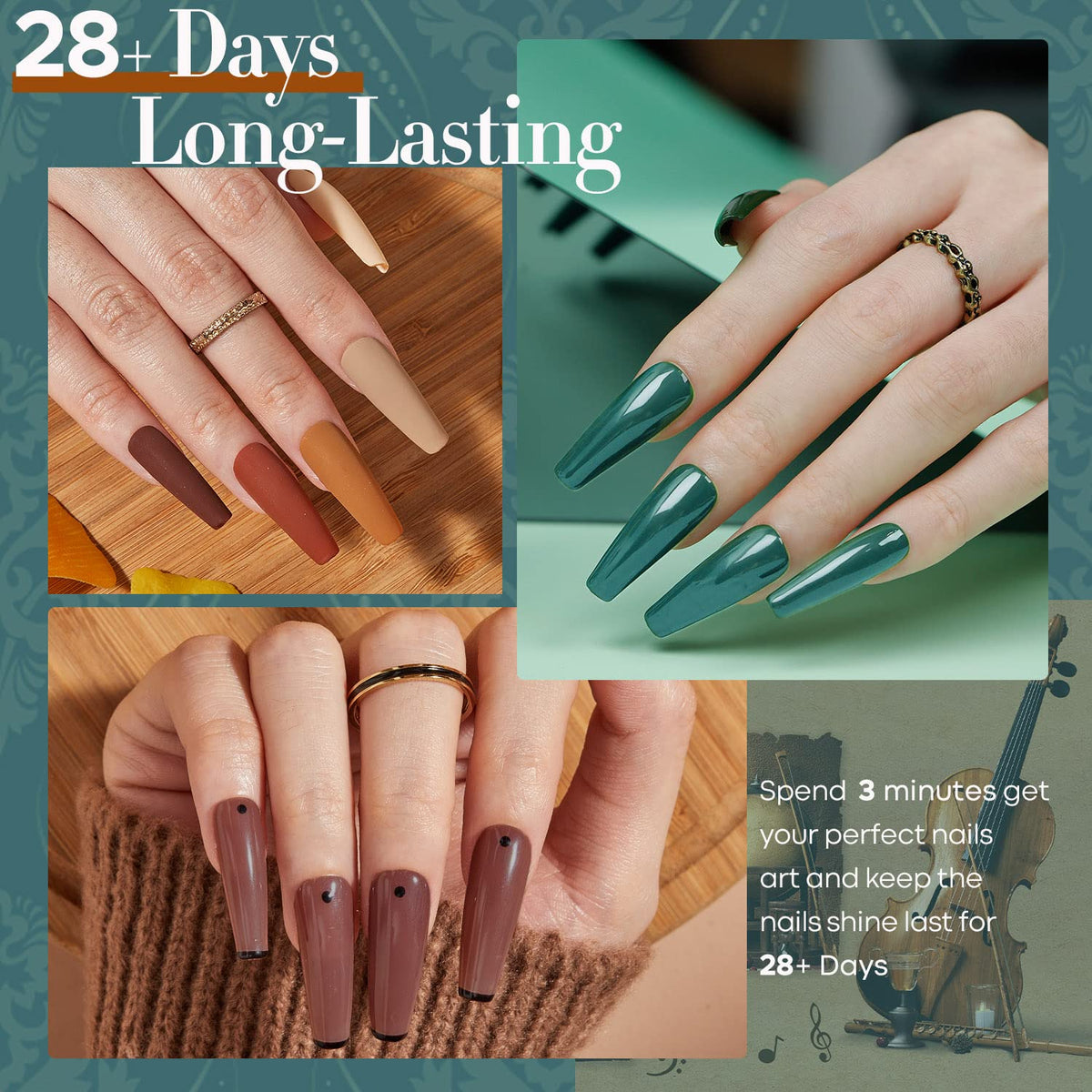 modelones Gel Nail Polish Set 6 Dark Colors, Morandi Shades Wine Purple Prussian Blue Brown Gel Polish High Pigmented Nail Art Kit Soak Off Manicure at Home DIY Women Girl Gift