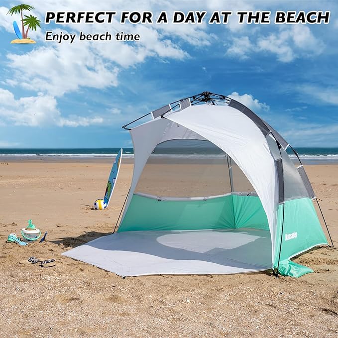 Beach Tent Pop Up Shade, Instant Beach Tents Sun Shelter with UPF 50+ UV Protection, Lightweight & Easy Setup Tent 2-6 Person