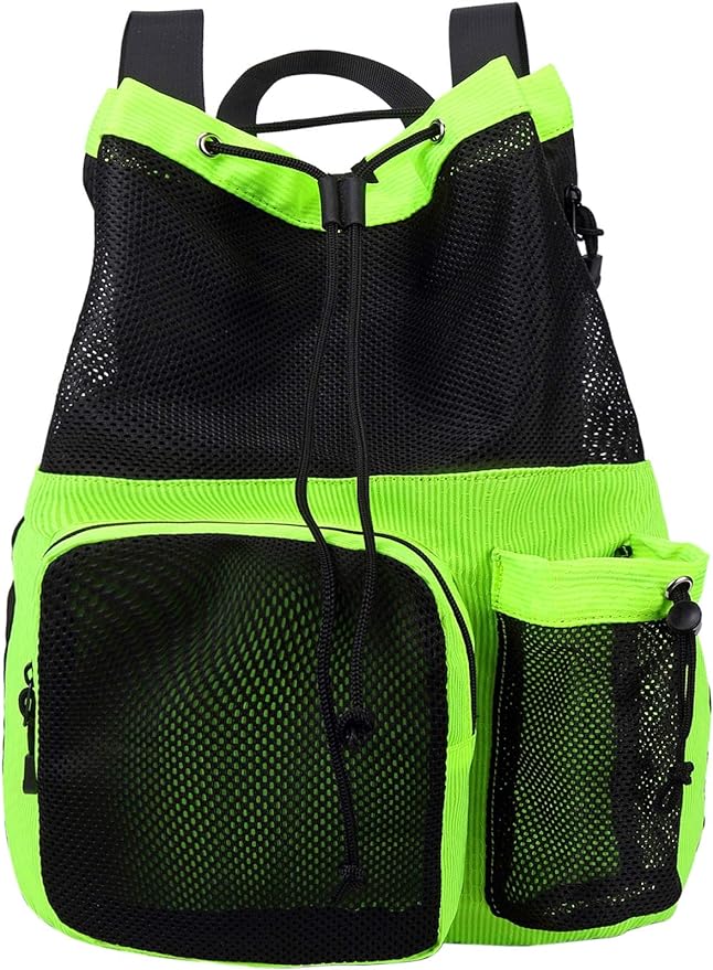 Lohol Large Mesh Drawstring Backpack with Shoe Bag, Durable Swimming String Sack with Handle for Sports Gym Yoga Beach Travel