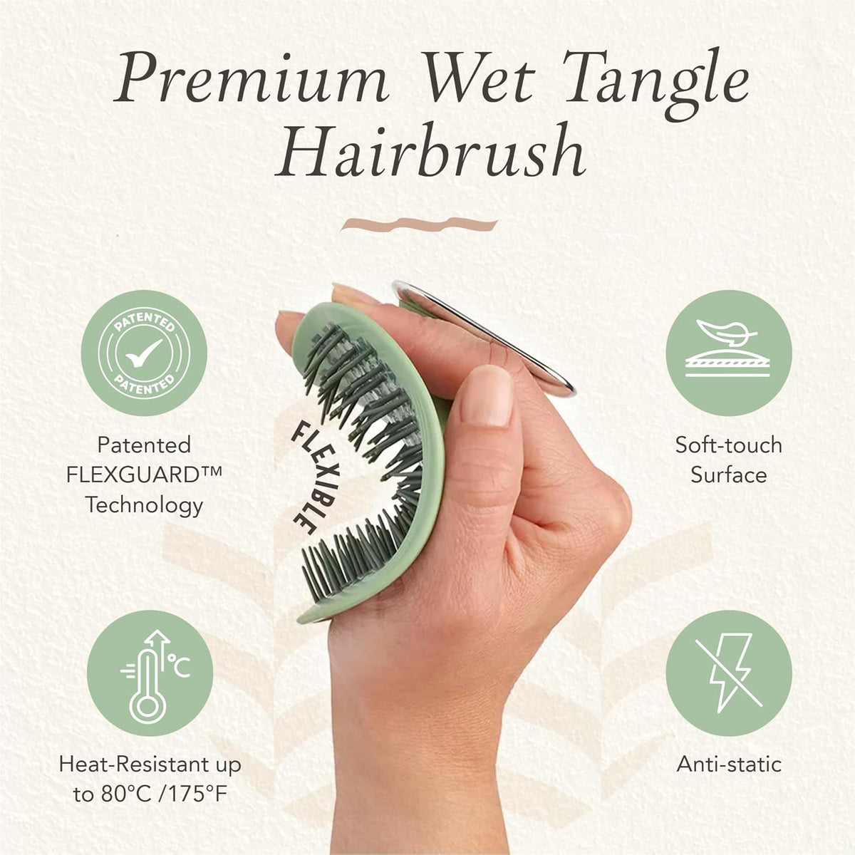 Manta Original Anti-Breakage Hairbrush – Gentle Detangling Brush for Wet & Dry Hair, Flexible Hairbrush for All Types, Healthy Hair Care for Women & Men, Serene Green