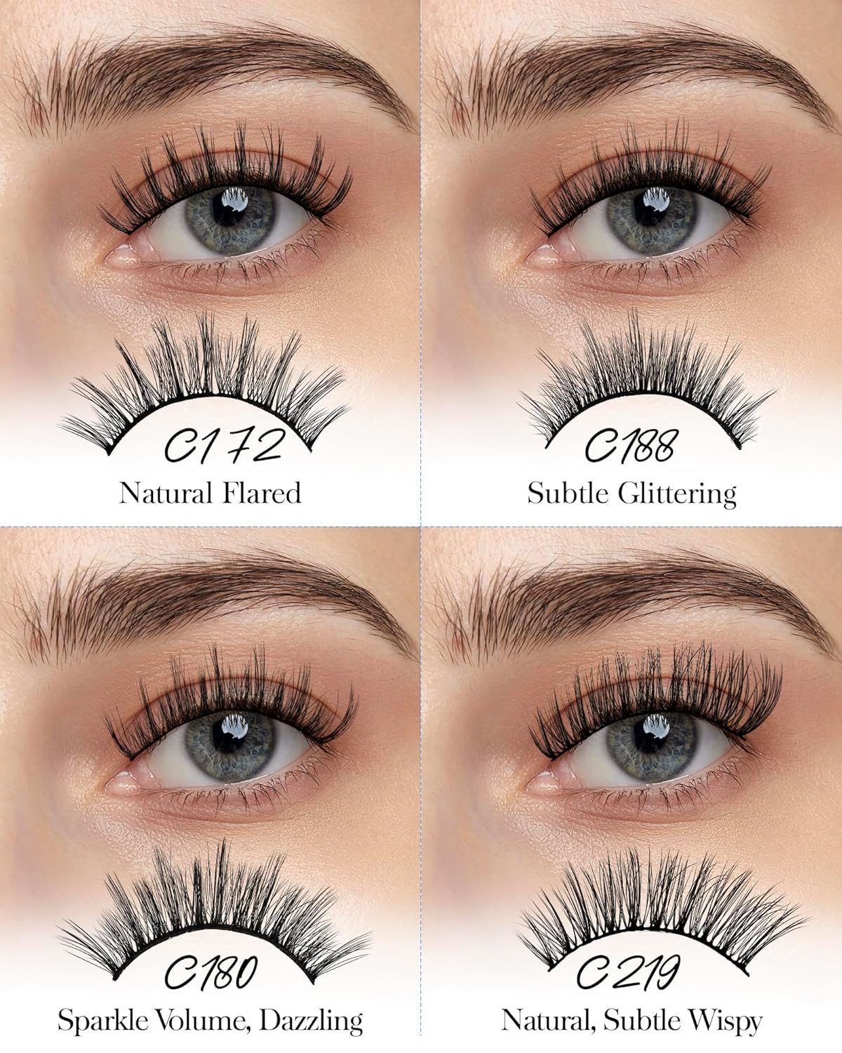 BEYELIAN False Eyelashes Natural Look 20 Pairs Strip Lashes, Wispy Lash Pack Soft 3D Volume Faux Mink Lashes That Look Like Extensions C-MIX-3