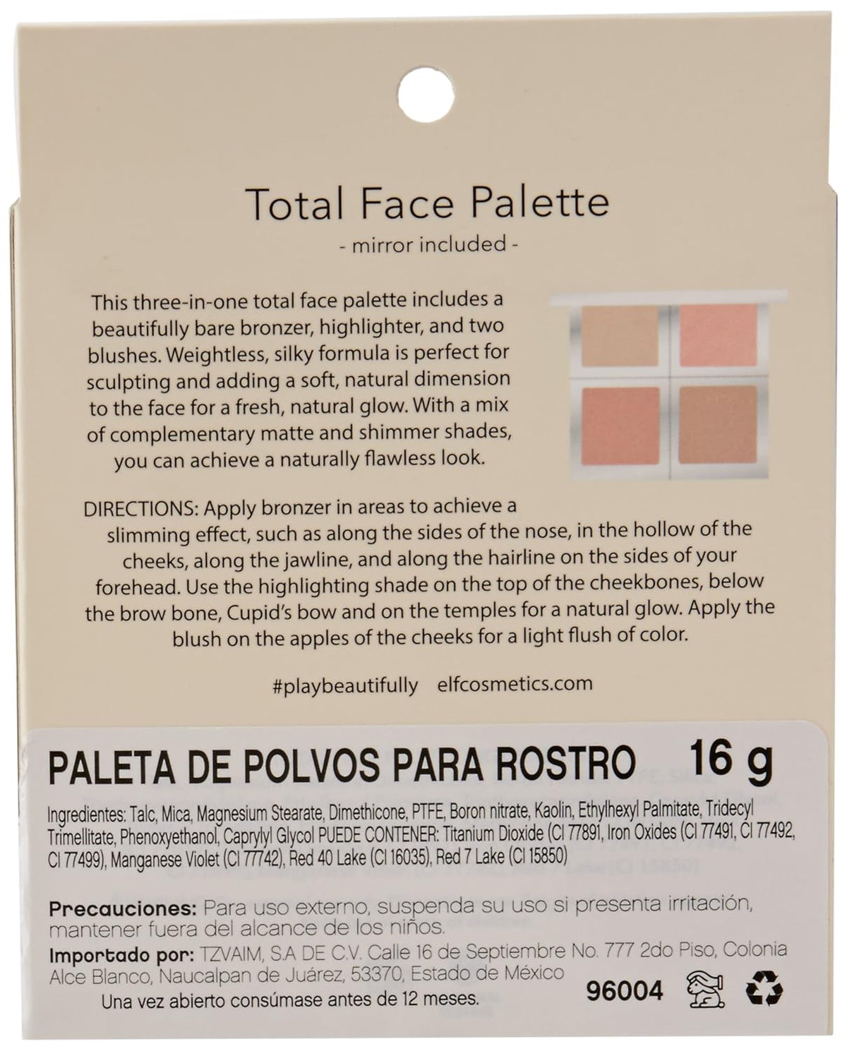 Elf 96004 Bb Total Face P Size .56 O Elf 96004 Beautifully Bare Total Face Palette 0.56oz