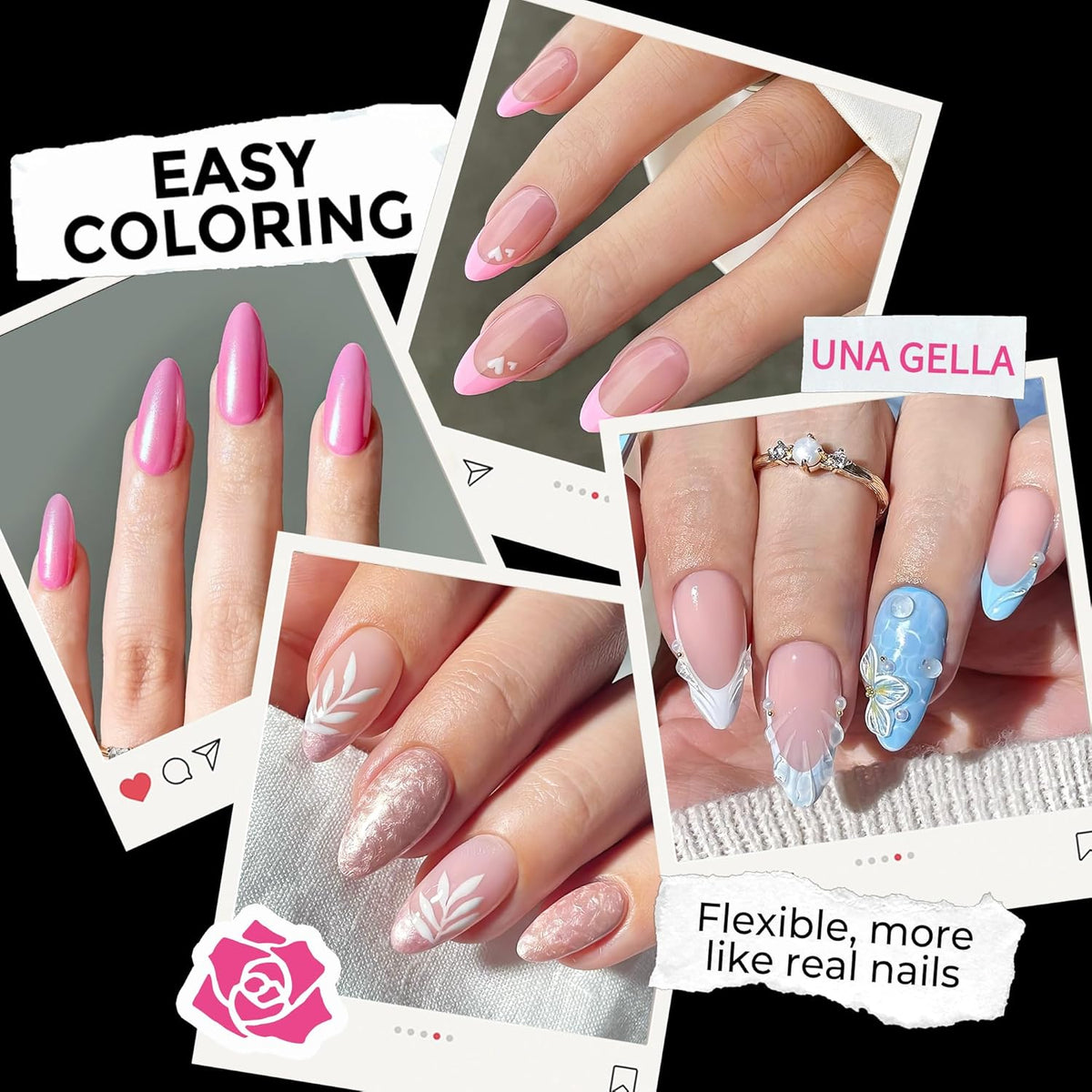 UNA GELLA Almond Nail Tips 216pcs Medium Almond Press on Nails Pre-shape Gel Fake Nails for Full Cover Acrylic French False Nails For Nail Extension, DIY Salon 12 Sizes Gelly Tips