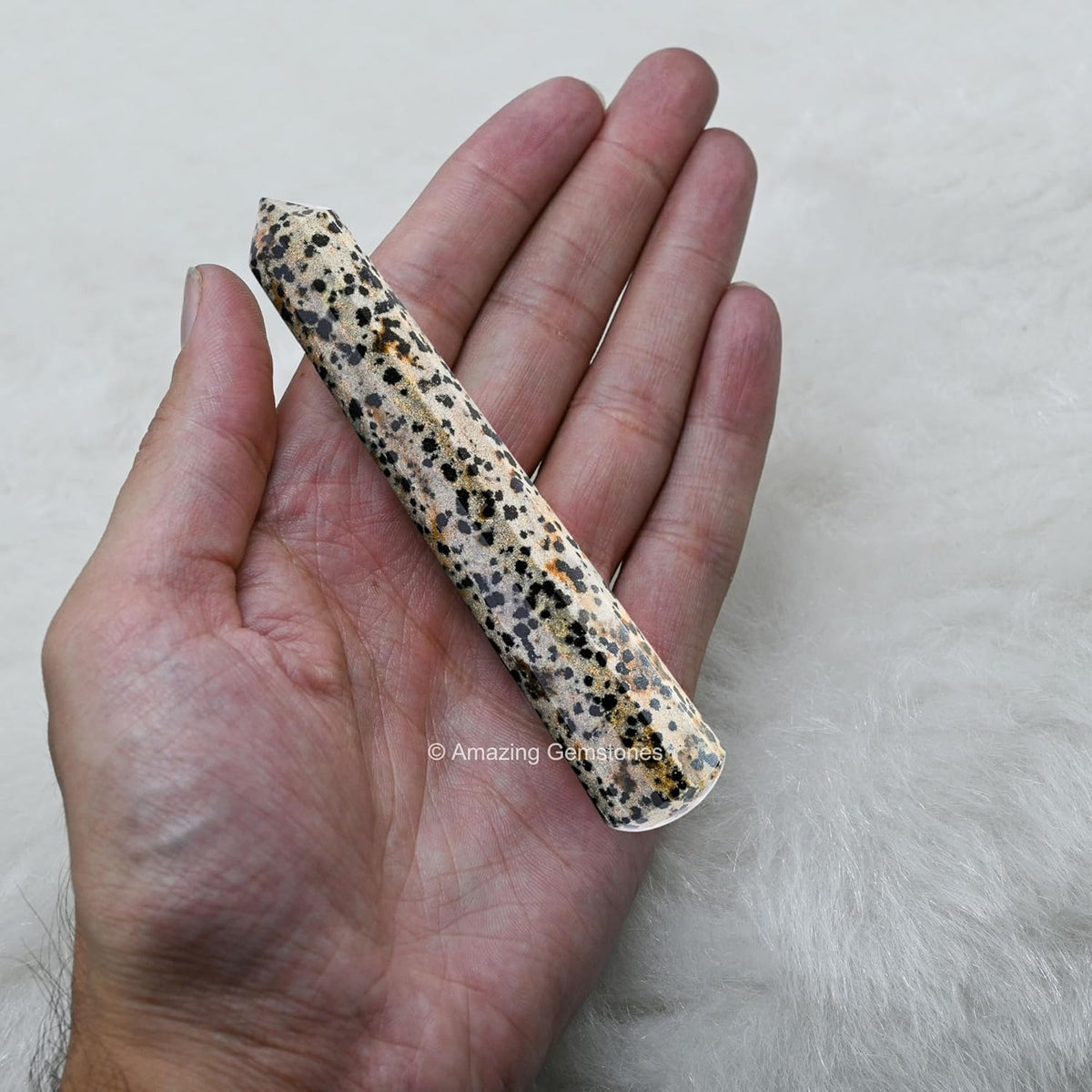 Amazing Gemstone Dalmatian Jasper Crystal Wand Massage Stick - Pelvic Wand Gua Sha for Adults - Crystals and Healing Stones Massage Wands for Adults Gifts (Pointed)