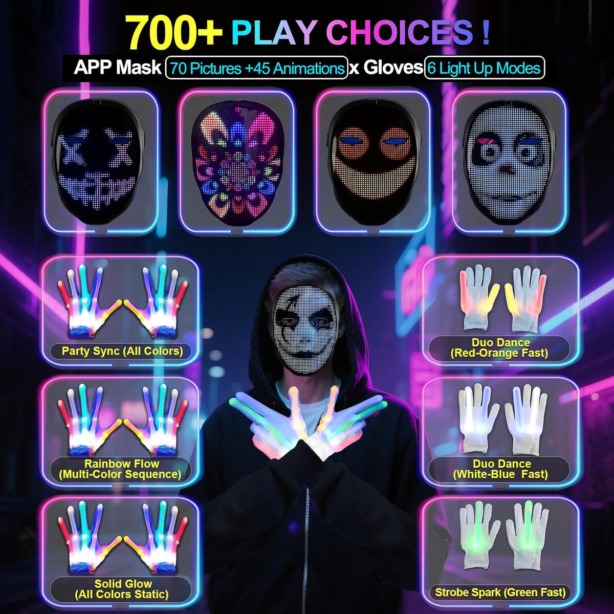Led-Mask Gloves Halloween-Costumes For Kids Men Adult 2025, Light Up Gesture Cosplay Birthday Gifts For Boys 8+