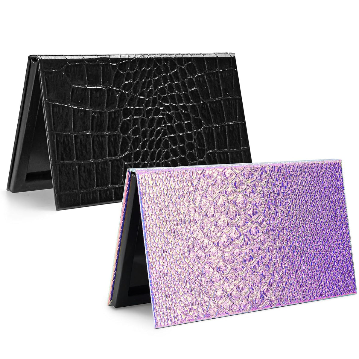 Lolalet 2 Pack Magnetic Makeup Palettes, Empty Magnetic Palette with Mirror for Eyeshadow Lip Color Blush Powder Highlighter Contour - Black&Pink