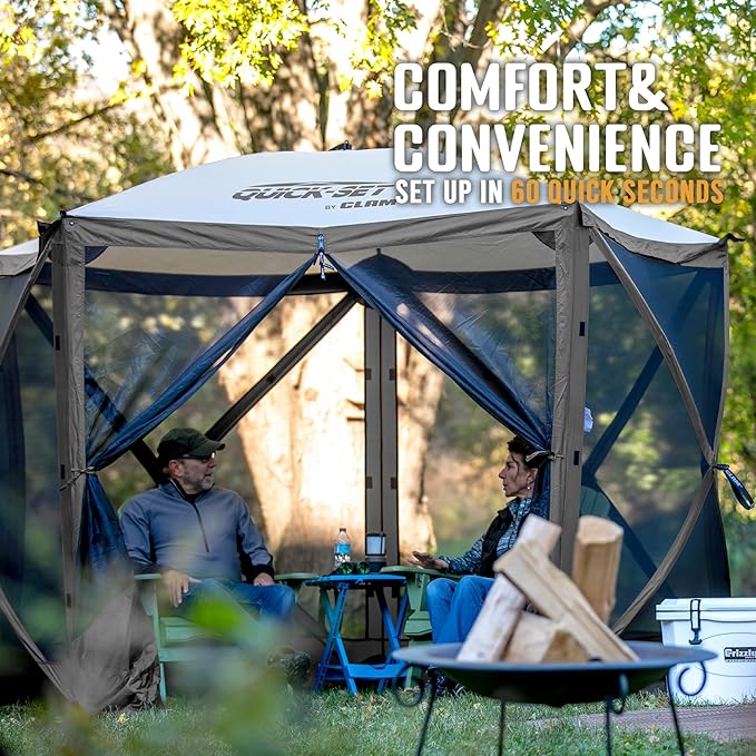 CLAM Quick Set Venture 9 x 9 Ft Portable Outdoor Camping Canopy Shelter, Gray + Clam Quick Set Screen Hub Gray Fabric, Accessory Only (6 Pack)