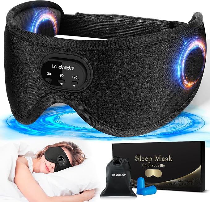 LC-dolida Sleep Headphones, White Noise Bluetooth Sleep Mask 3D Wireless Timing Eye Mask for Sleeping, Sleep Mask with Bluetooth Headphones for Side Sleepers Travel Yoga, Cool Gadgets for Men Women