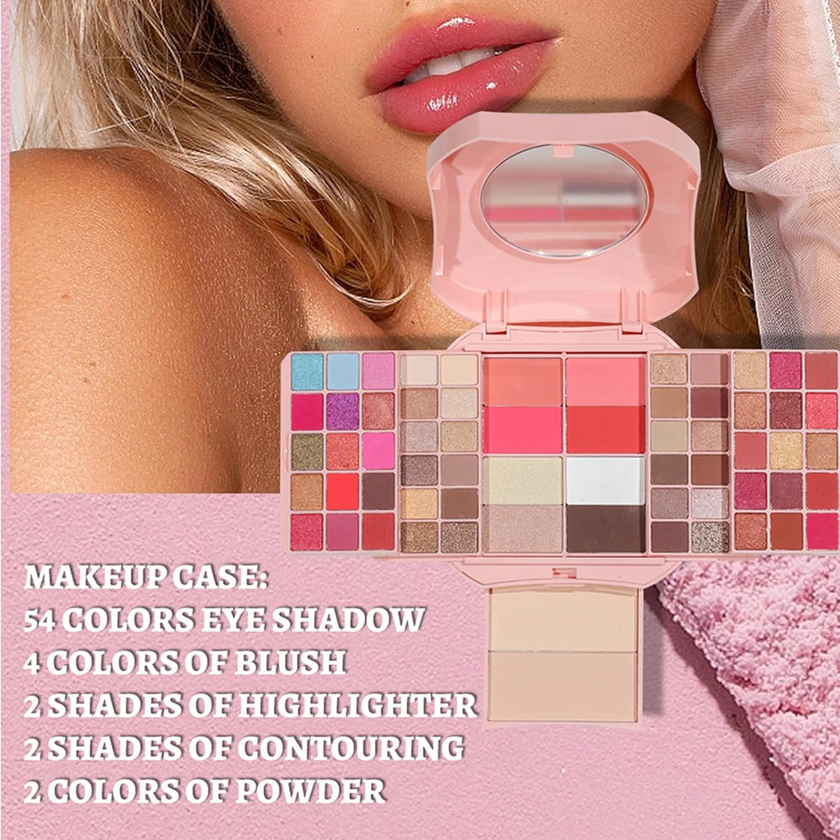 Makeup Eyeshadow Palettes,64 Colors Protable Multifunction Blush Highlighter Contour Palettes with Matte Shimmer Pearl Makeup Effect for Daily Party Makeup - High Pigment Waterproof #6