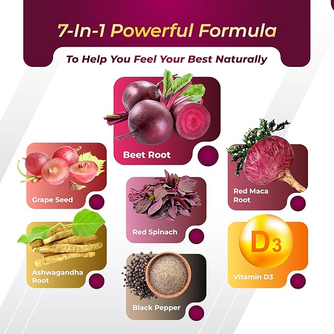 12,900mg Beet Root x12 Potency with Grape Seed Extract, Maca Root, Red Spinach, Ashwagandha - Healthy Energy Supplement for Heart Support (90 Count (Pack of 1))