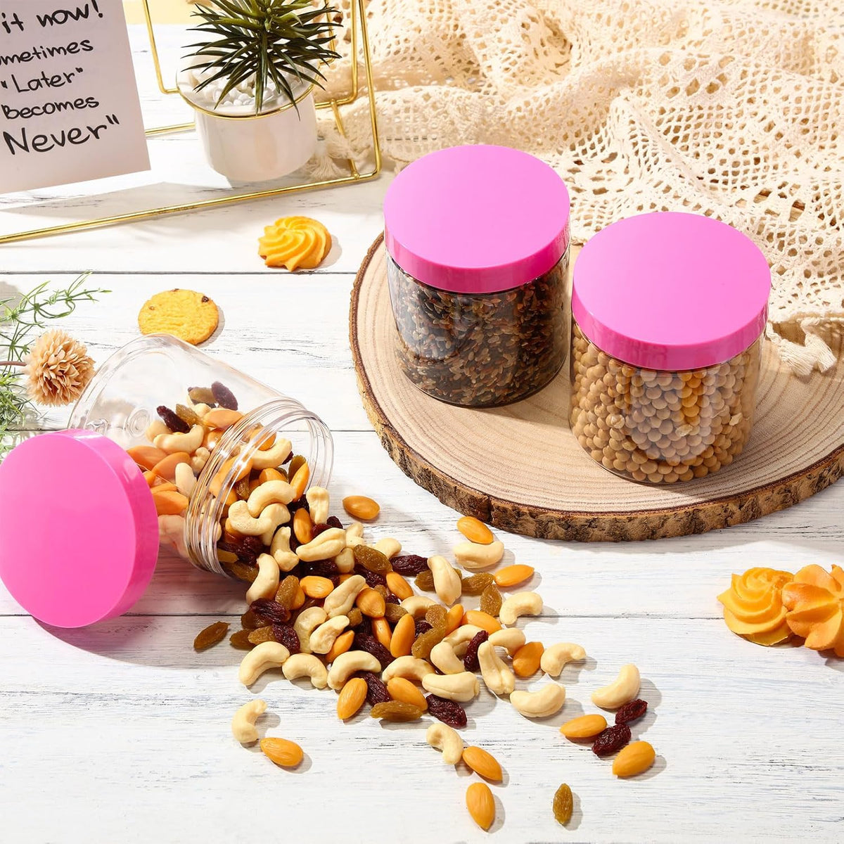 Patelai 4 Pieces Round Wide-mouth Leak Proof Plastic Container Jars with Lids for Travel Storage Makeup Beauty Products Face Creams Oils Salves Ointments DIY Making(16 Ounce,Pink)