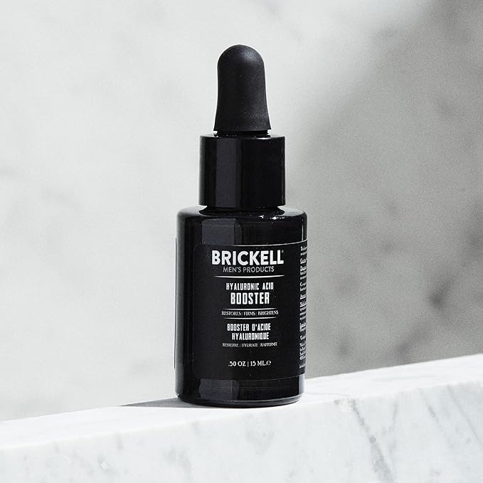 Brickell Men's Hyaluronic Acid Booster Serum for Men, Natural and Organic Hyaluronic Acid Booster for Face to Hydrate and Nourish Skin, Reduce Fine Lines and Wrinkles, Unscented .50 Ounce