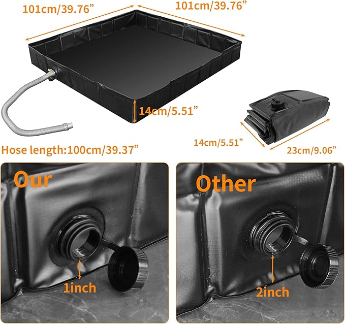 41"x41"x5" Portable Shower Pan Camping Shower Base Collapsible Temporary Shower Stall with Drain Hose Durable Foldable Basin for RV Outdoor Bathing Pets Tent Indoor Outdoor Use