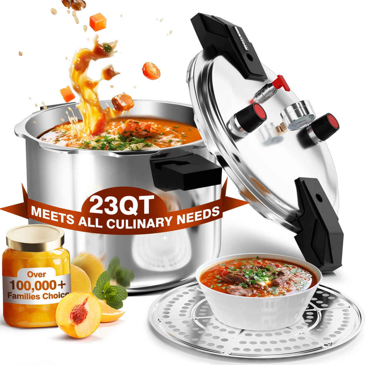 Wantjoin Aluminum Pressure Cooker 23Qt Pressure Canner, Pressure Pot with Pressure Control for Home Kitchen or Restraurant, Commercial Pressure Cooker with Gauge