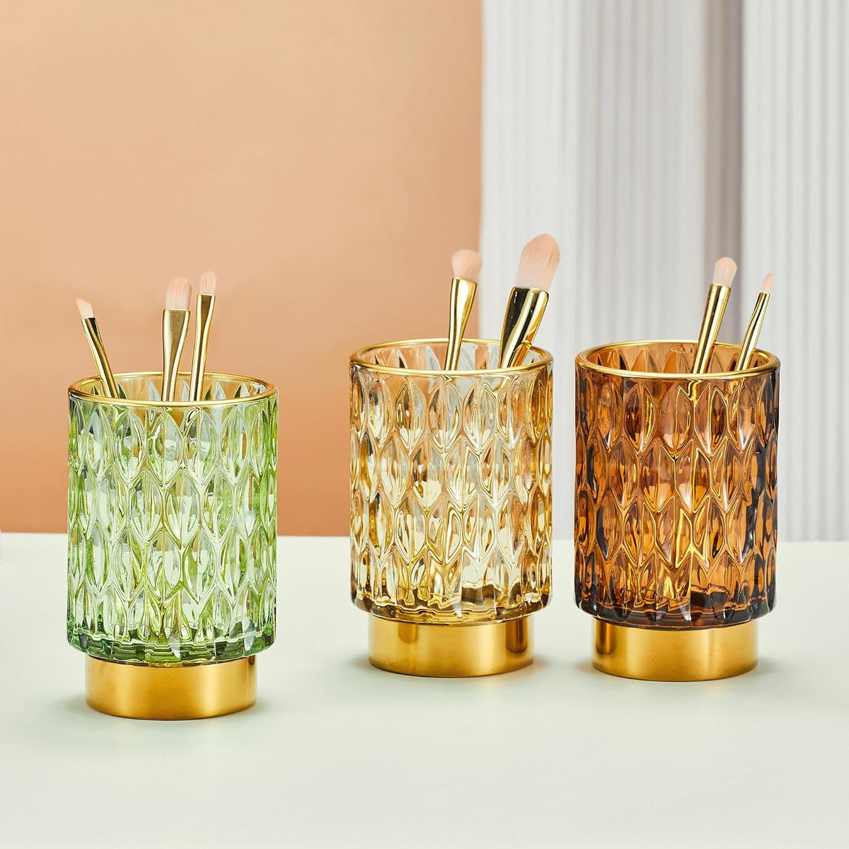 Makeup Brush Holder Organizer,Toothbrush Holders,Desk Pen Pencil Holder,Multifunctional Vintage Glass Brush Cup（A39-2-US）