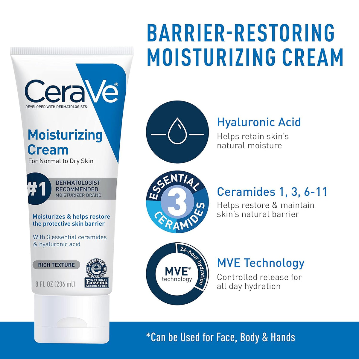 CeraVe Hydrating Skin Care Set, 8oz Moisturizing Cream & 8oz Hydrating Facial Cleanser, Ceramides + Hyaluronic Acid Moisturizer and Face Wash, Accepted by National Eczema Association