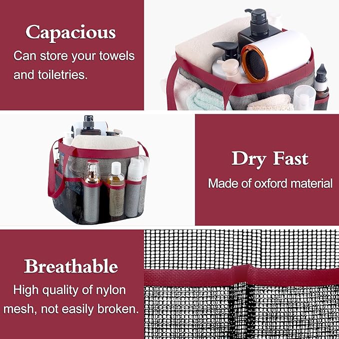 Attmu Mesh Shower Caddy Portable, Quick Dry Hanging Shower Tote Bag for College Dorm Room Essentials, Large Capacity Shower Caddy Dorm for Bathroom Gym Swimming