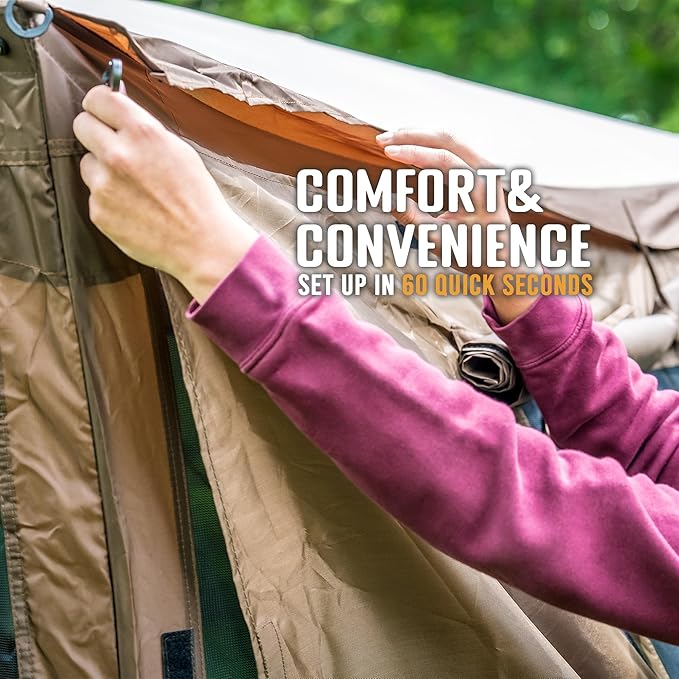 CLAM Pop Up Screen Tent & Shelter, Outdoor Camping Gazebo w/ 6 Wind Panels, 11.5', Brown