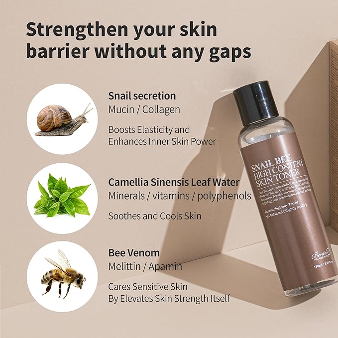 BENTON Snail Bee High Content Skin (Toner) - Snail Mucin Toner, Snail Mucin Essence Toner, Bee Venom Korean Toner, Korean Skin Care Snail Toner, Face Skin Care Snail Essence, Snail Mucin Moisturizer