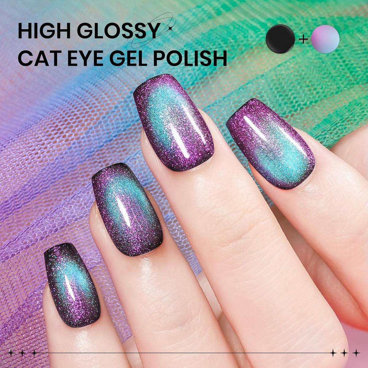 9D Cat Magnetic Eye Gel Nail Polish Holographic Pink Aurora CatEye Gel Polish Glitter Shimmer Reflective Effect with Magnet Soak Off Salon DIY at Home