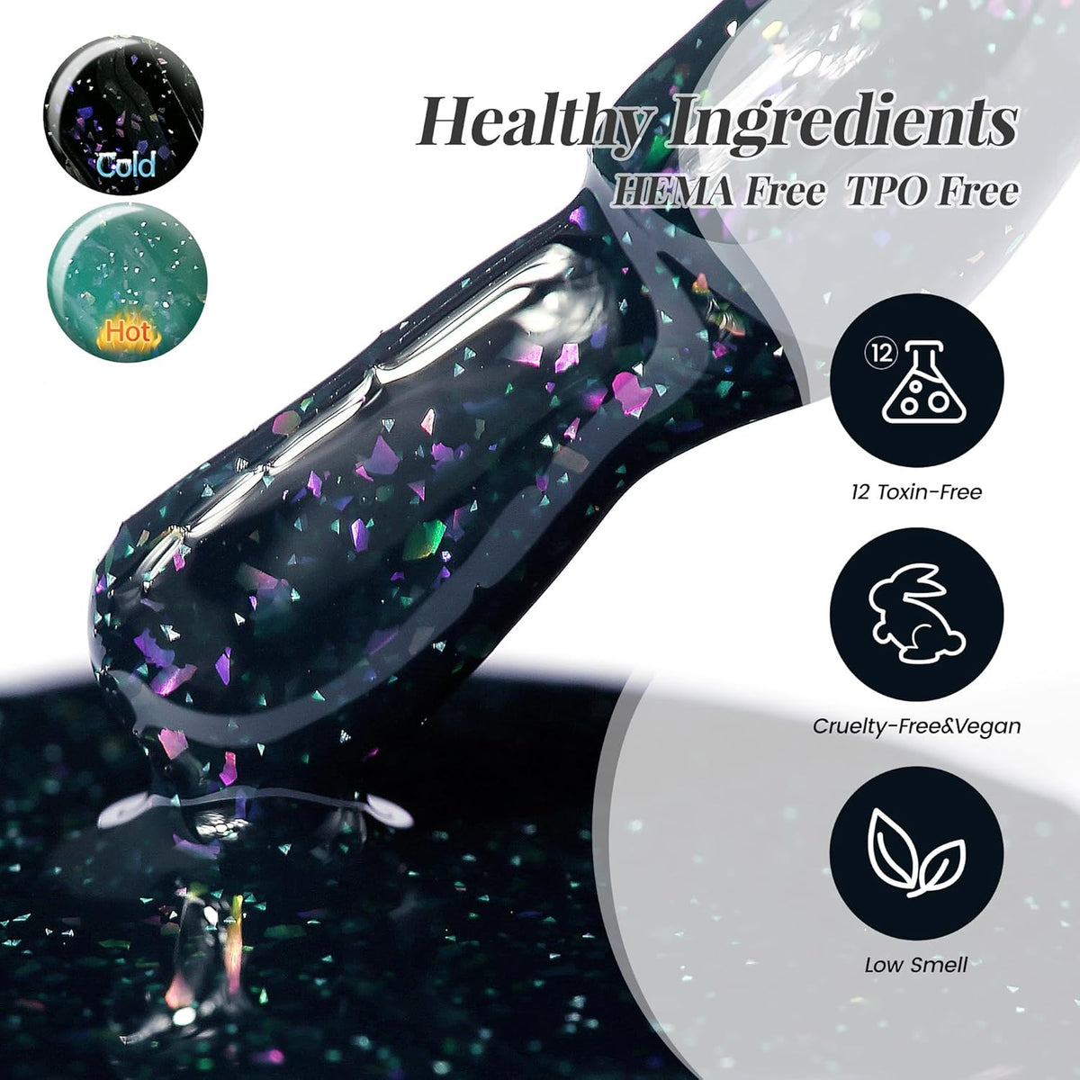 YTD Likomey Color Changing Gel Nail Polish Set,2 Pcs 15ml Bright Green to Dark Green Brocade Glitter and Pure Color Kit,Thermal Ombre Change Colors Salon Manicure Fall Winter UV Nail Varnish,WB2-3
