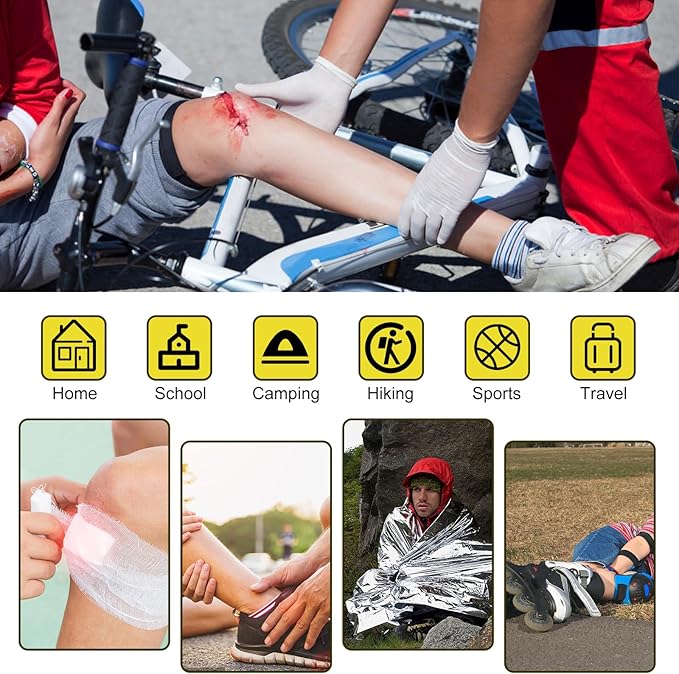 300Piece Small First Aid Kit Refill Supplies for Travel Mini Caming Emergency First Aid Kits Hiking Survival Essential Set for Outdoor Adventure, Yellow 1st Aid