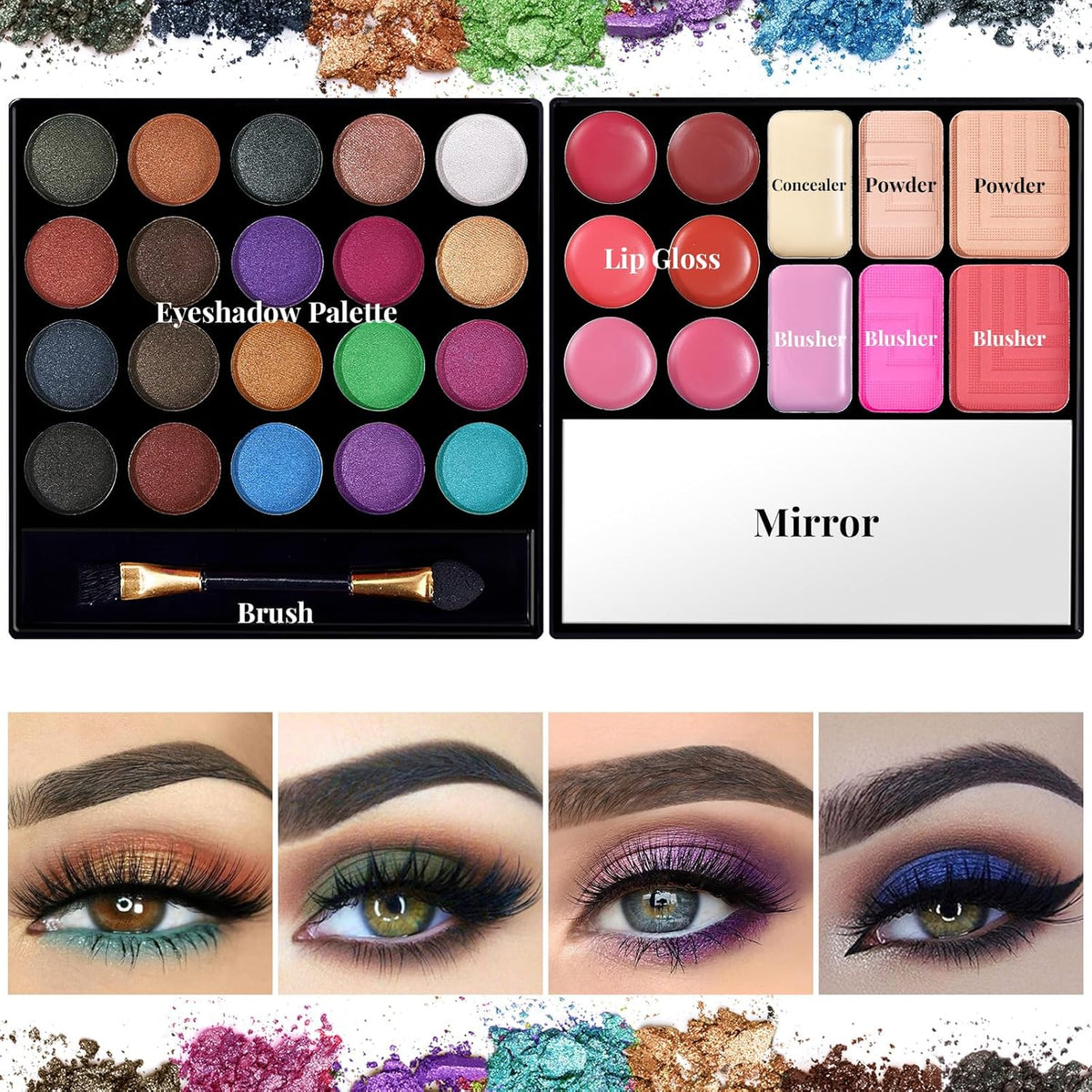 Makeup Set for Women Full Kit - 32 Colors Makeup Palette,5pcs Brushes Set, Mascara & Stamp Liquid Eyeliner, Eyebrow Pen, 2pcs Matte Liquid Lipsticks, 2 Powder Puff, 1 Cosmetic Bag Makeup Gift Set