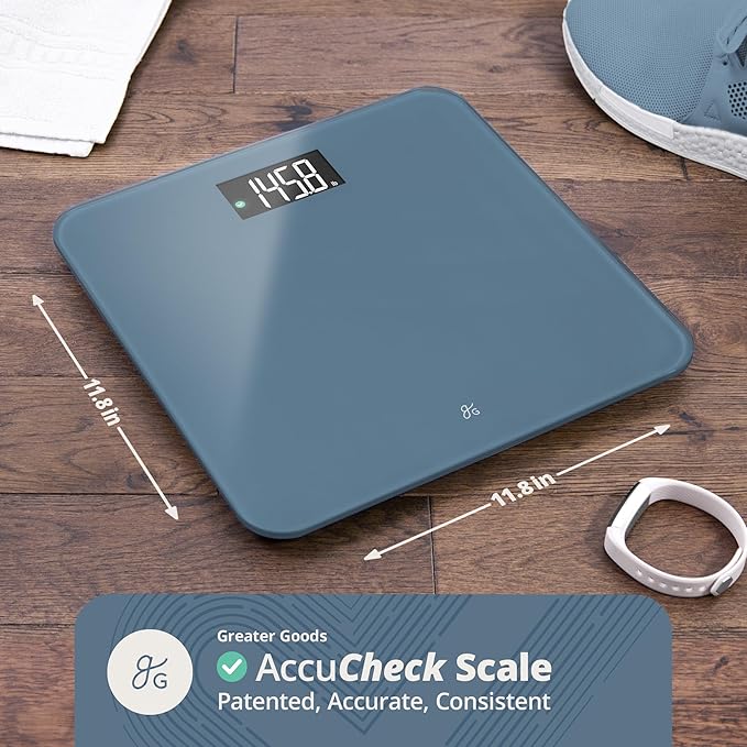 Greater Goods Digital AccuCheck Bathroom Scale for Body Weight, Capacity up to 400 lbs, Batteries Included, Stone Blue