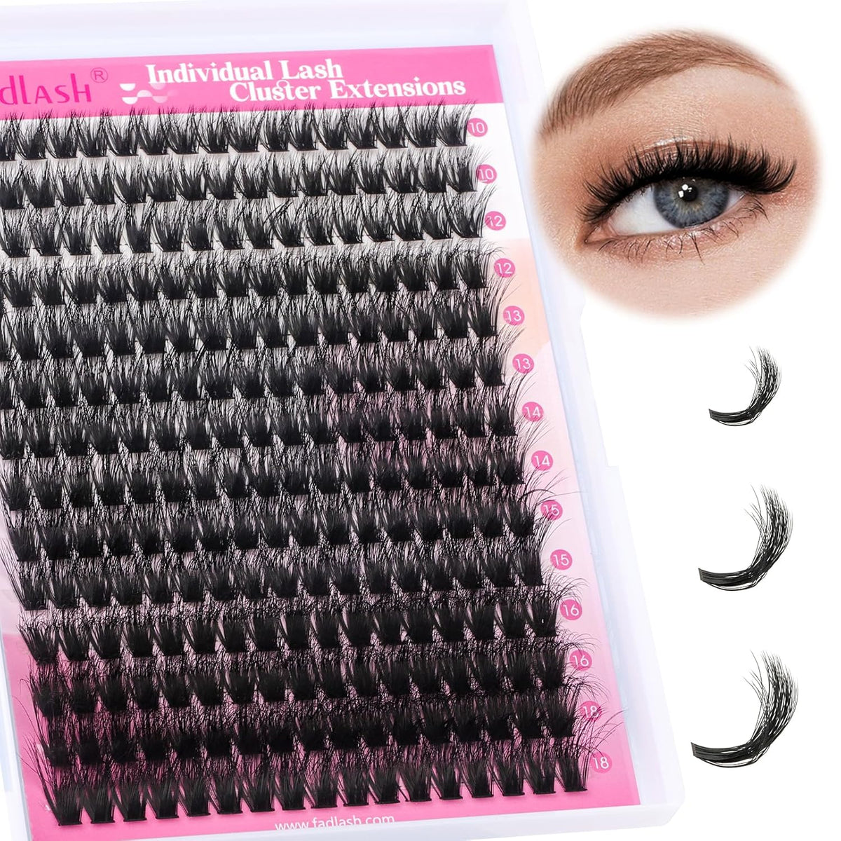Lash Clusters 280pcs 80D 10-18mm Cluster Lashes Mixed Tray 3D Effect Volume Individual Lashes Cluster Eyelash Extensions Fluffy Soft D Curl DIY Lash Extension Kit at Home (80D-0.07-D,10-18mm)