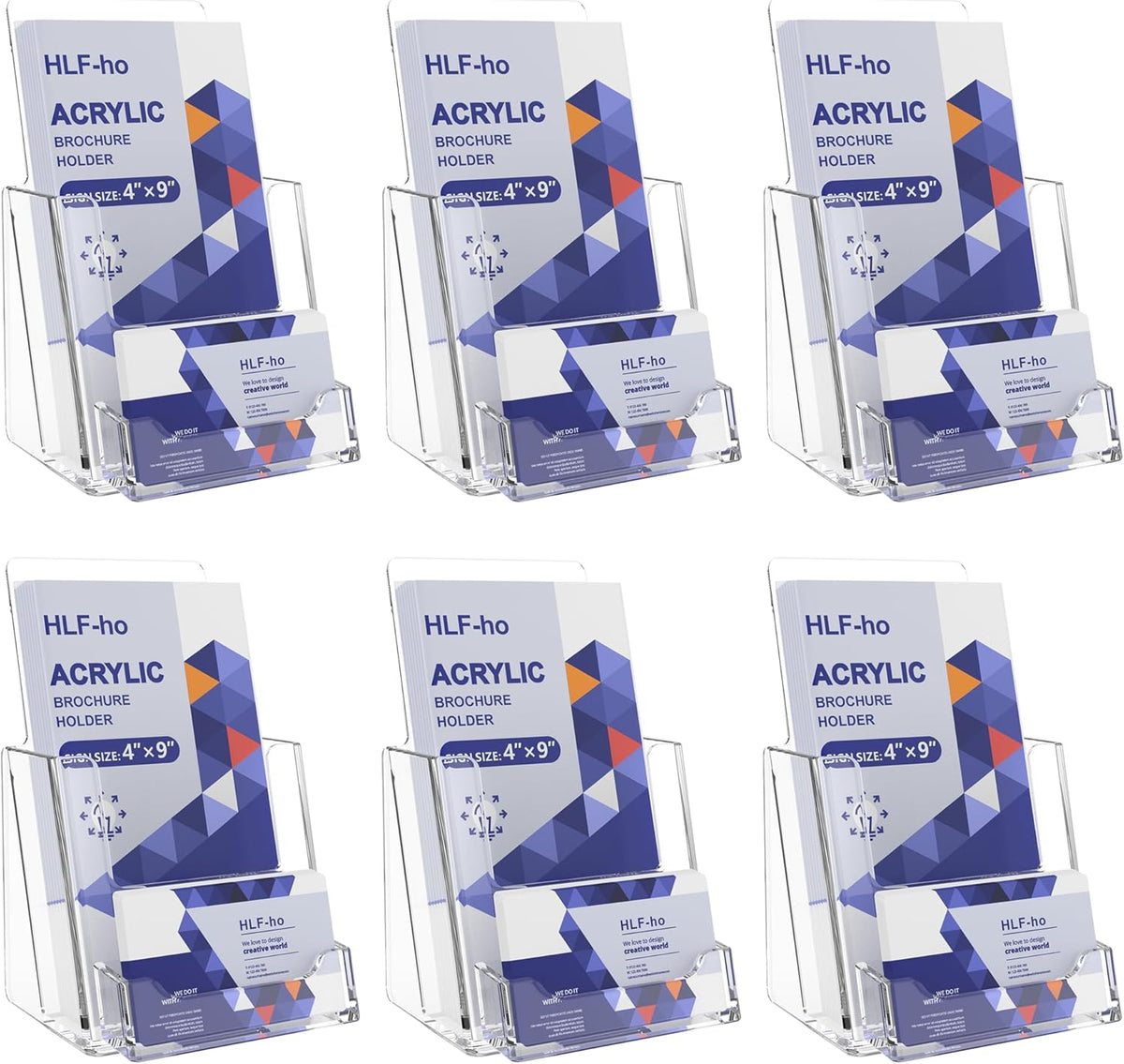 Brochure Holder 4x9 Inch Acrylic Literature Holders Clear Flyer Display Stand with Business Card Slot Pamphlet Holder Multi Purpose Organizer for Office, Lobby, Hotels, Trade Shows, 6 Pack