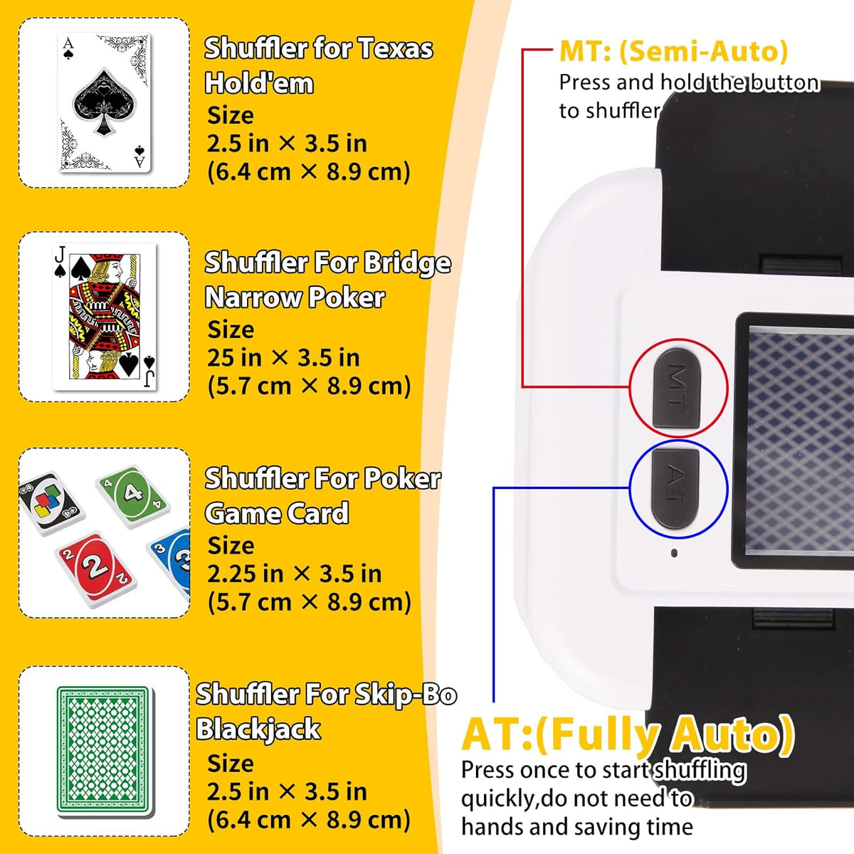 Automatic Card shuffler 1-2 Deck, 2000 mAH USB-C Rechargeable Electronic Card shuffler, Quiet Card shuffler for UNO Poker Blackjack Canasta Skip-Bo Phase 10, One-Press AUTO and Manual
