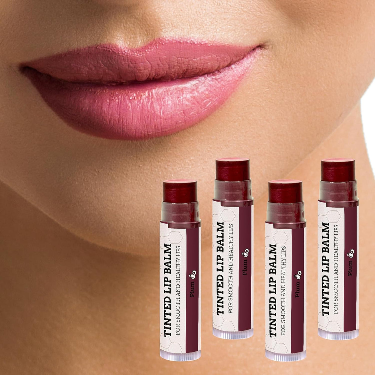 Earth's Daughter Tinted Lip Balm 4 Pack of Plum Color - Beeswax, Coconut Oil, Cocoa Butter, Vitamin E -Moisturize and Beautify, Paraben Free