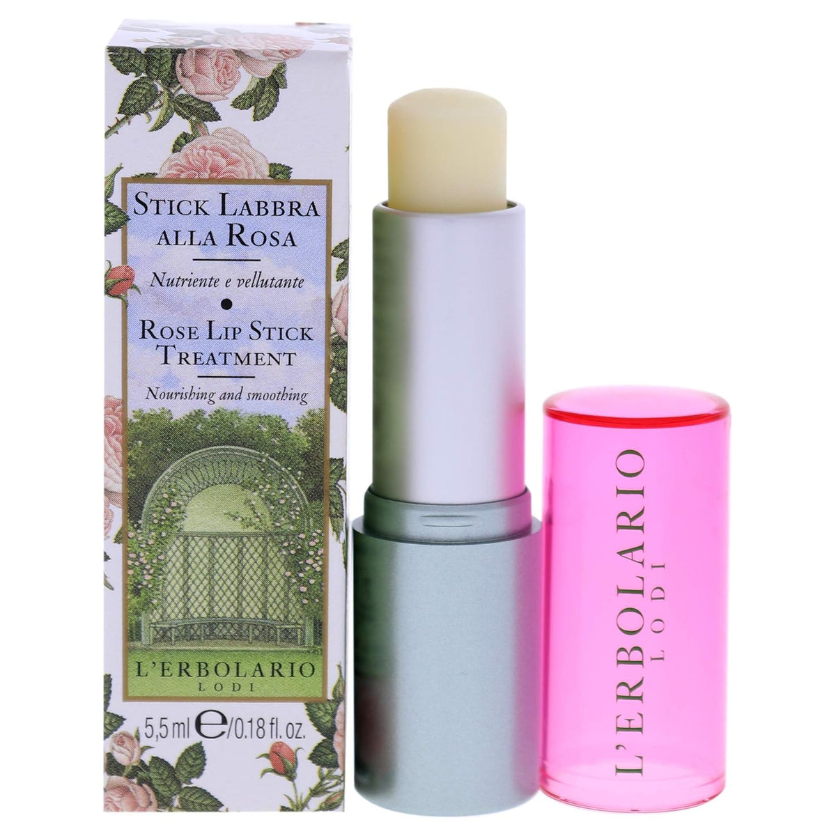 L'Erbolario Rose Lip Balm Treatment – Lip Moisturizer with Provence, Damask and Musk Rose – Softens and Smooths with Delicate Floral Scent - 0.18 oz