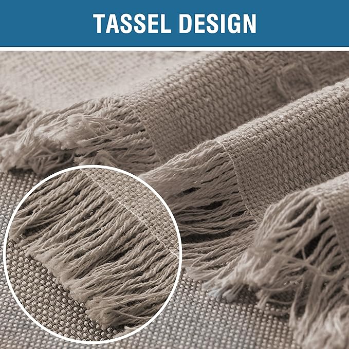 H.VERSAILTEX Cotton Sofa Covers Couch Cover Sofa Slipcover for Most Shape Sofas, Feature Thick Woven Jacquard Seamless with Tassels, Multi-Use Decorative for Couch (Medium: 71" x 91", Sand)