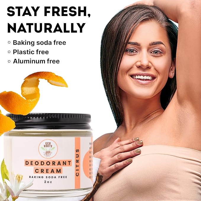 ECO ROOTS Natural Deodorant for Women & Men | Organic Deodorant Cream Non Aluminum | Baking Soda Free Healthy Deoderant for Body & Private Parts | All Vegan Pit Paste Zero Sweat | Citrus Scent