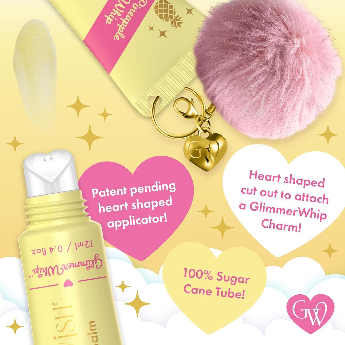 Glimmer Wish Glimmer Whip Hydrating Lip Balm – Organic Castor & Jojoba Oils, Shea & Cocoa Butters – Vegan, Non-Toxic, Moisturizing Lip Care (Pineapple Whip)